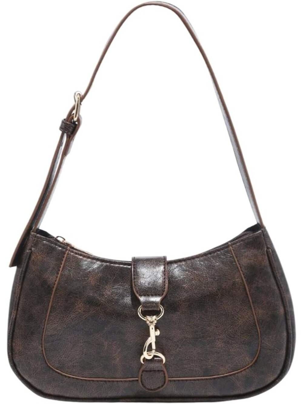 Women's Retro Vintage Zipper Shoulder Bag Adjustable Strap Elegant Underarm Purs